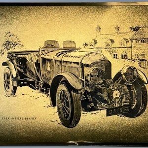 1928 4 1/2 Litre Bentley Gold Vintage Foil Dufex Print